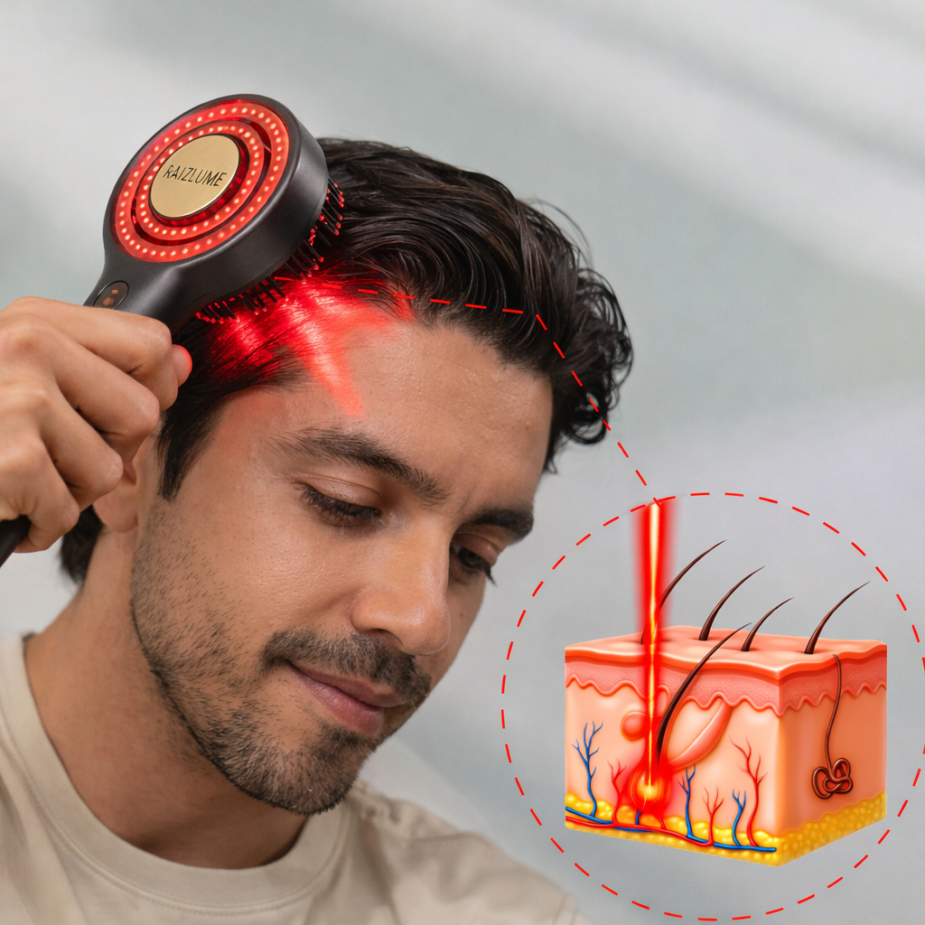 Escova LED Luz Vermelha 650nm para Couro Cabeludo RaizLume Pro